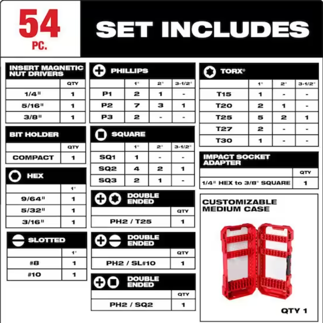 Milwaukee 48-32-4010 SHOCKWAVE Impact Duty™ 54PC Driver Bit Set