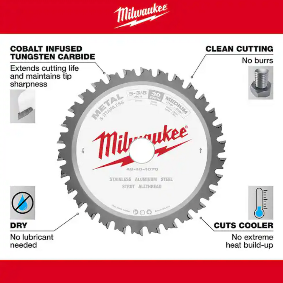 Milwaukee 48-40-4070 - 5-3/8" x 30 Teeth Metal & Stainless Cutting Circular Saw Blade