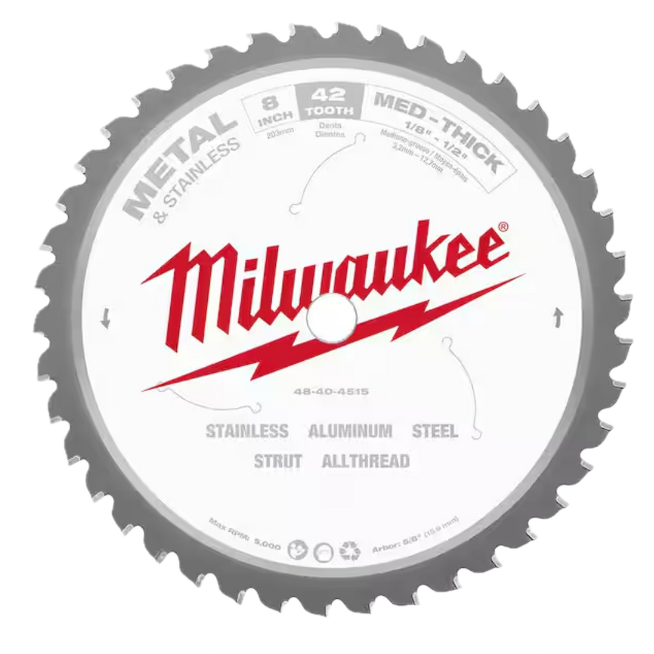 Milwaukee 48-40-4515 - 8" x 42 Teeth Metal & Stainless Cutting Circular Saw Blade