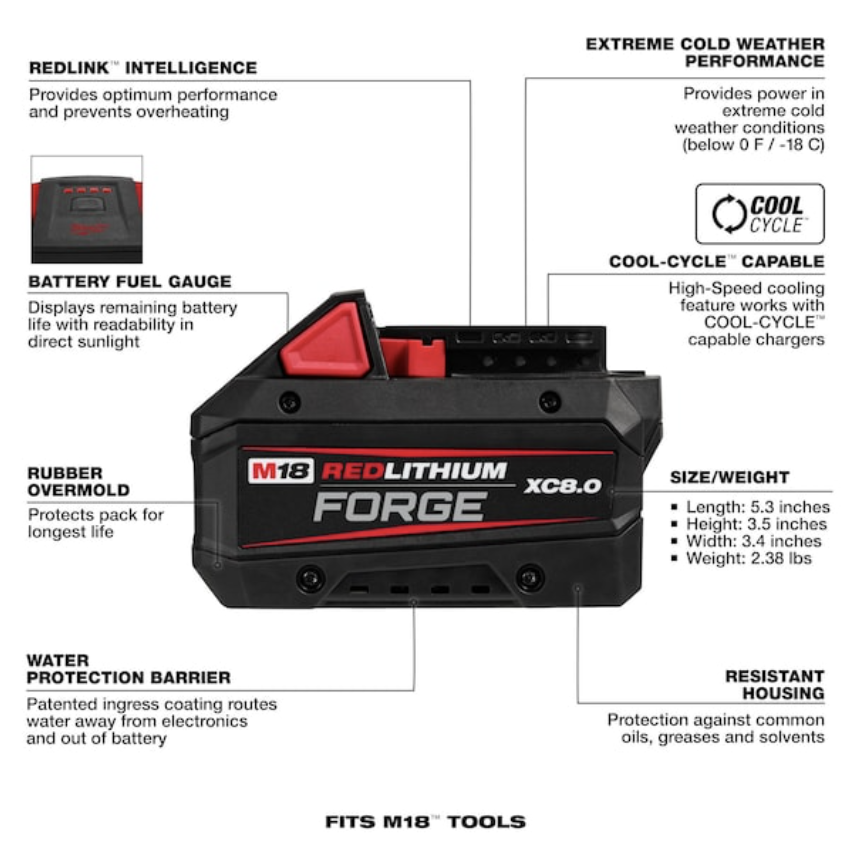 Milwaukee 48-59-1881 M18™ REDLITHIUM™ FORGE™ XC8.0 Starter Kit