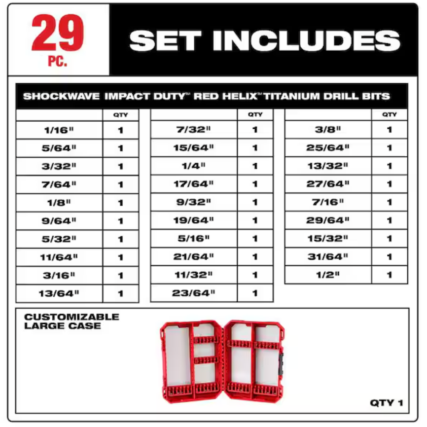 Milwaukee 48-89-4672 - 29PC SHOCKWAVE™ Impact Duty RED HELIX™ Titanium Drill Bit Set