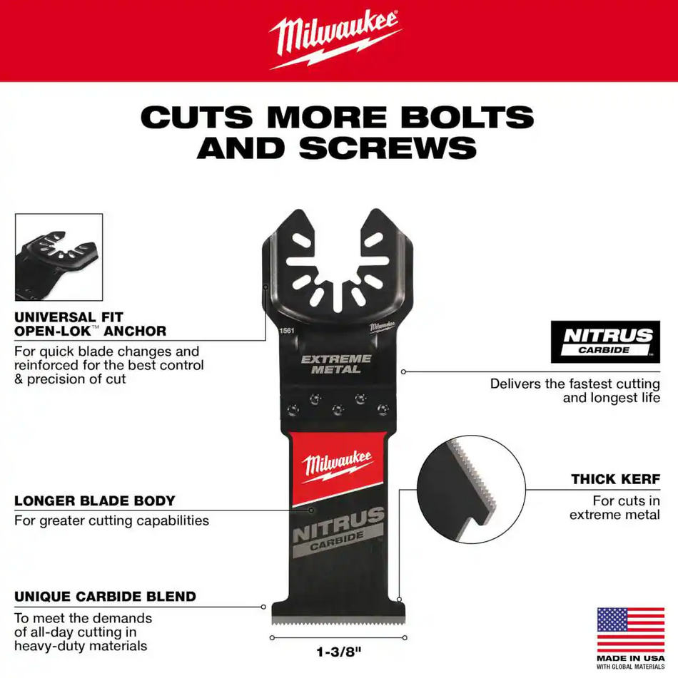 Milwaukee 49-25-1563 NITRUS™ Carbide Extreme Metal Universal Fit OPEN-LOK™ Multi-Tool Blade (3 PK)