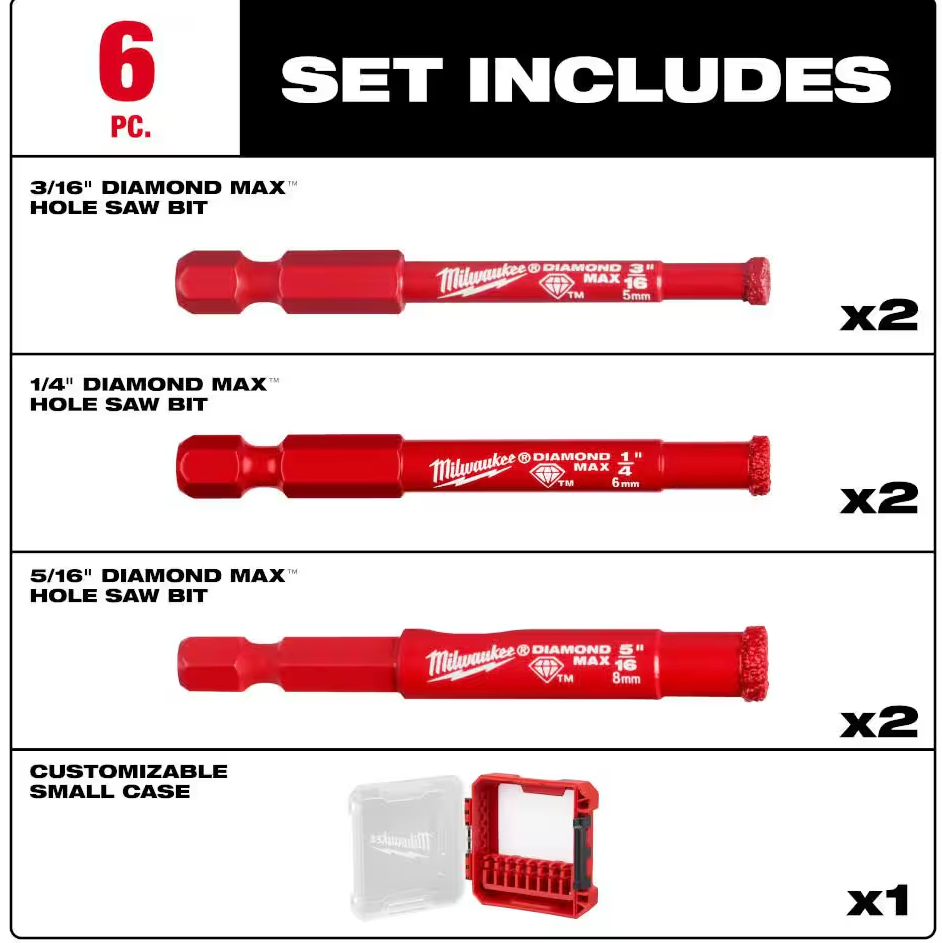 Milwaukee 49-56-0550 - 6PC DIAMOND MAX™ Hole Saw Bit Set