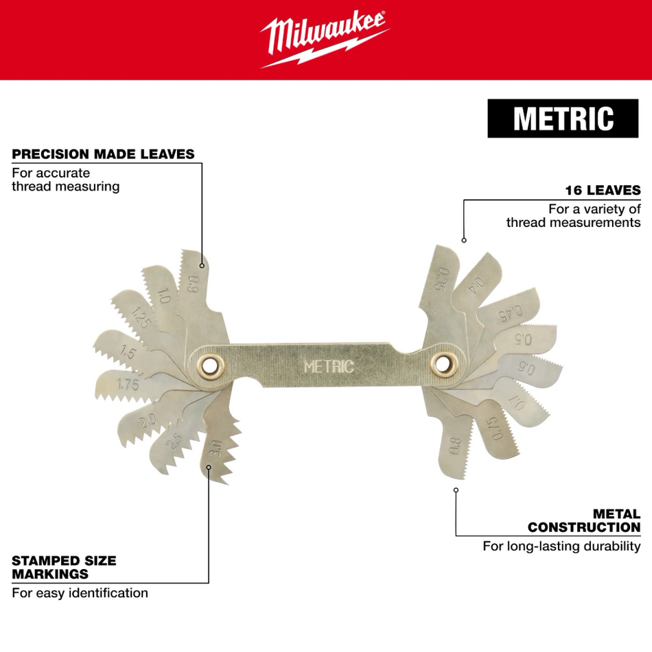 Milwaukee® 49-57-5012 - 0.35-3.00 mm Metric Thread Pitch Gauge