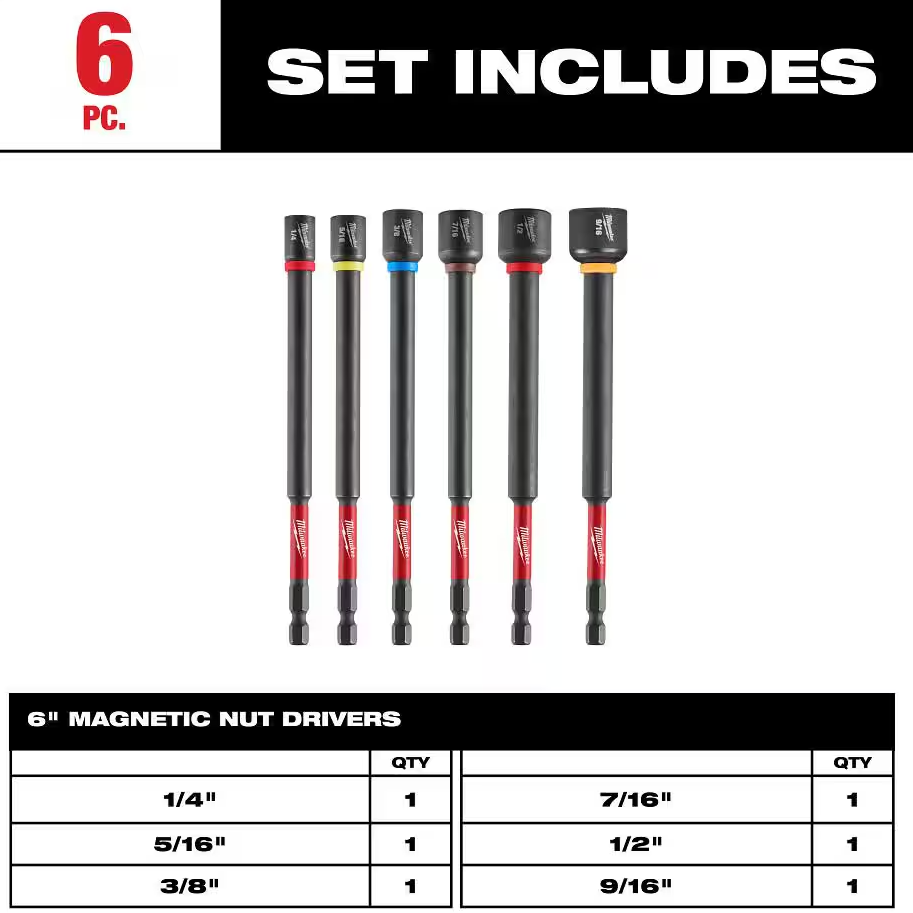 Milwaukee 49-66-4567 SHOCKWAVE Impact Duty™ 6" Magnetic Nut Driver Set, 6pc
