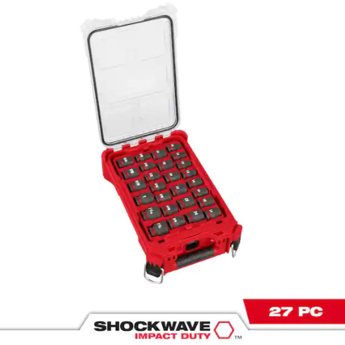 Milwaukee 49-66-6804 SHOCKWAVE Impact-Duty 1/2 in. Drive Metric and SAE Standard Impact PACKOUT Socket Set (27-Piece)