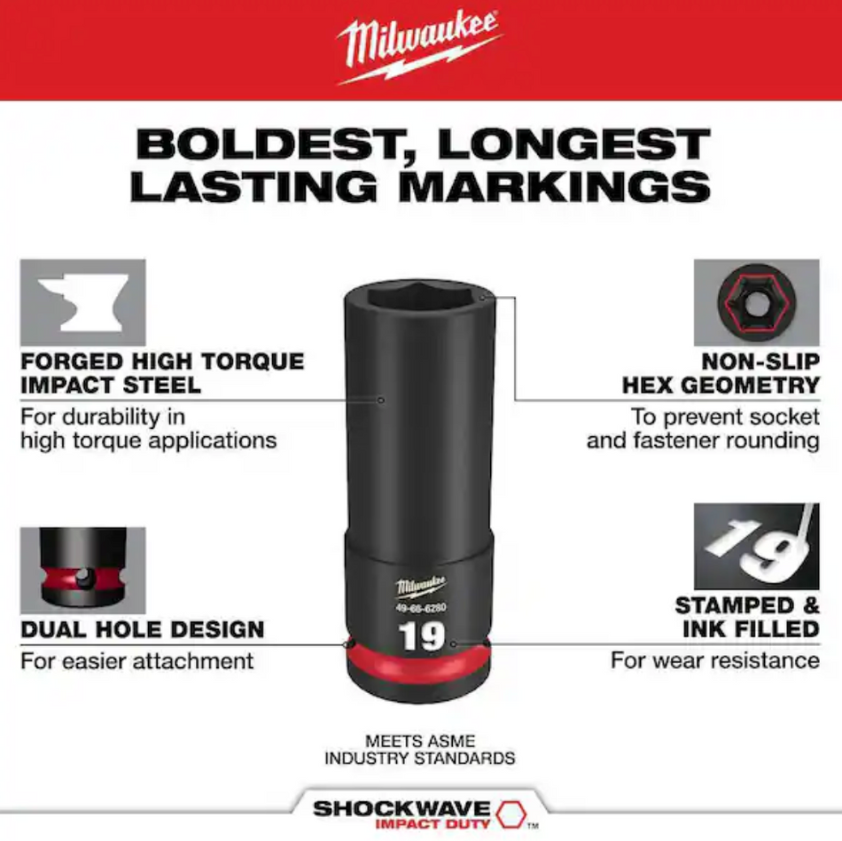 Milwaukee 49-66-7014 Impact Duty™ 1/2" Drive Metric Deep 6 Point Socket Set, 14pc