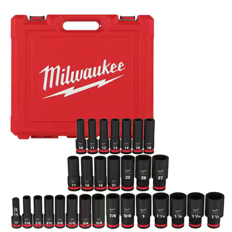 Milwaukee 49-66-7016 SHOCKWAVE Impact Duty™ 1/2" Drive SAE & Metric Deep 6 Point Socket Set, 29pc