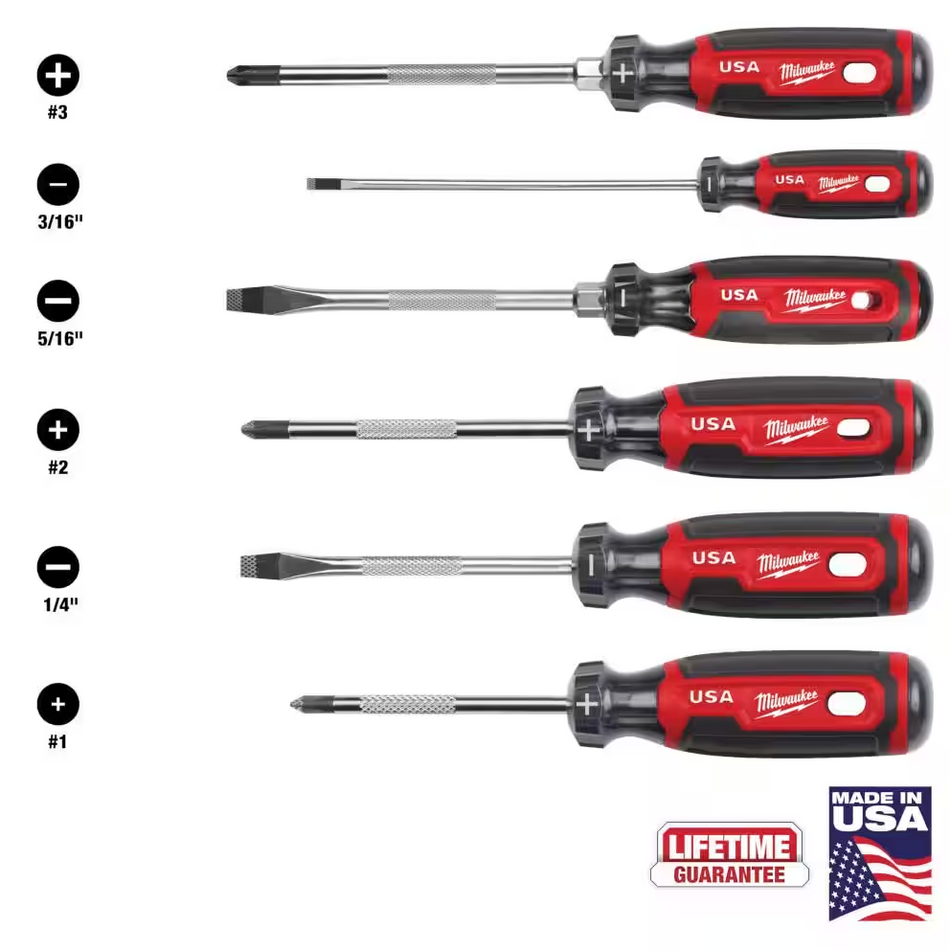 Milwaukee MT200-6 Cushion Grip Screwdriver Set, 6pc
