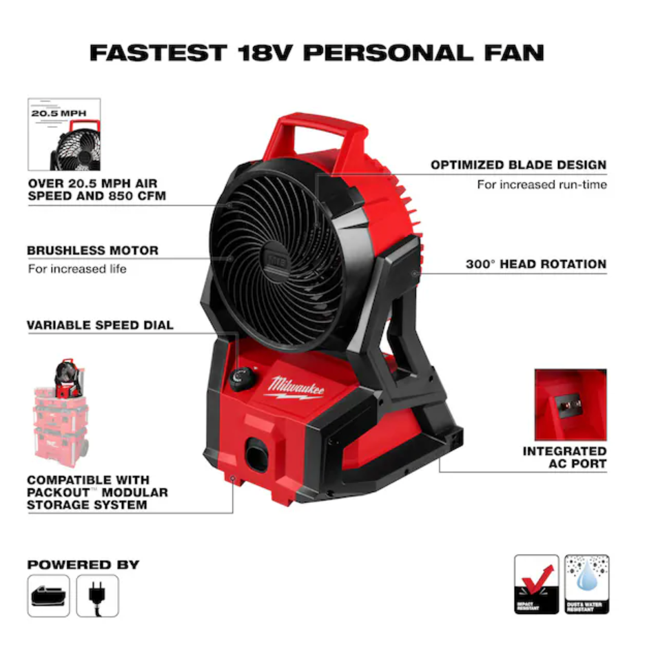 Milwaukee 0818-20 M18™ Brushless PACKOUT™ Fan (Tool Only
