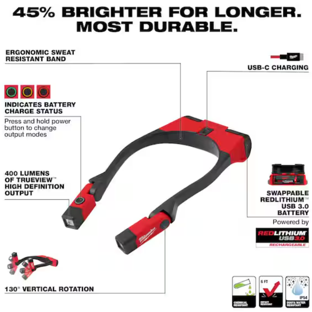 Milwaukee 2117-21 REDLITHIUM™ USB 400L Neck Light – Clark's Tool Milwaukee 2117-21 REDLITHIUM™ USB 400L Neck Light – Clark's Tool