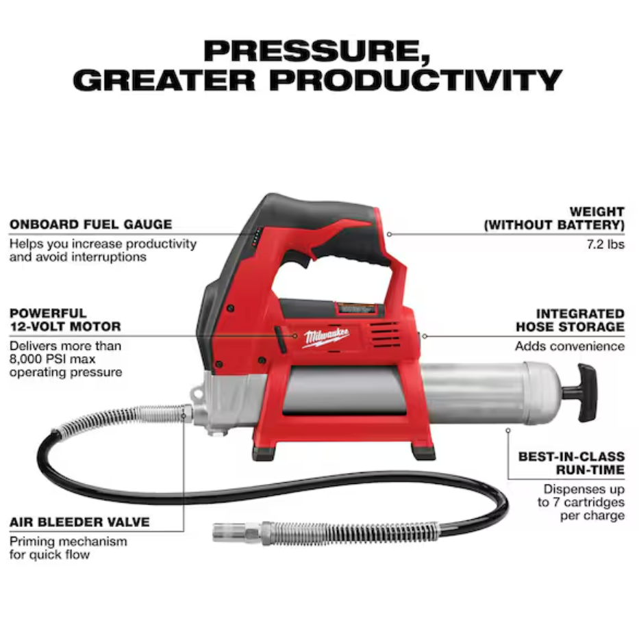 Milwaukee 2446-20 M12™ Cordless 2-Speed Grease Gun (Tool Only)