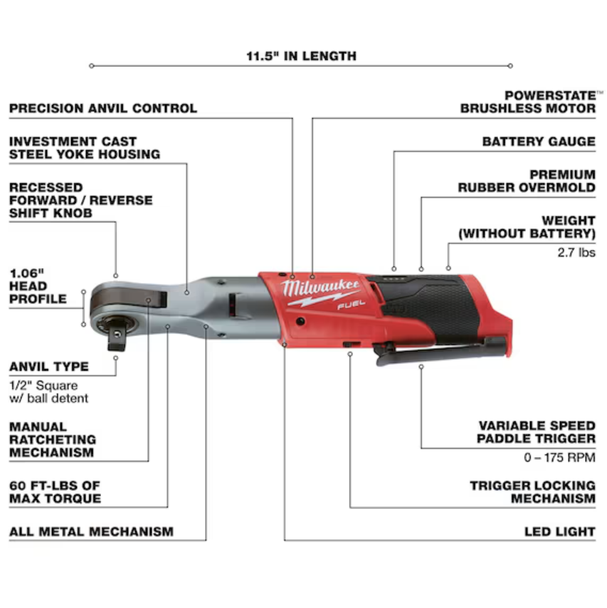 Milwaukee 2558-20 M12™ FUEL™ 1/2" Ratchet Bare Tool