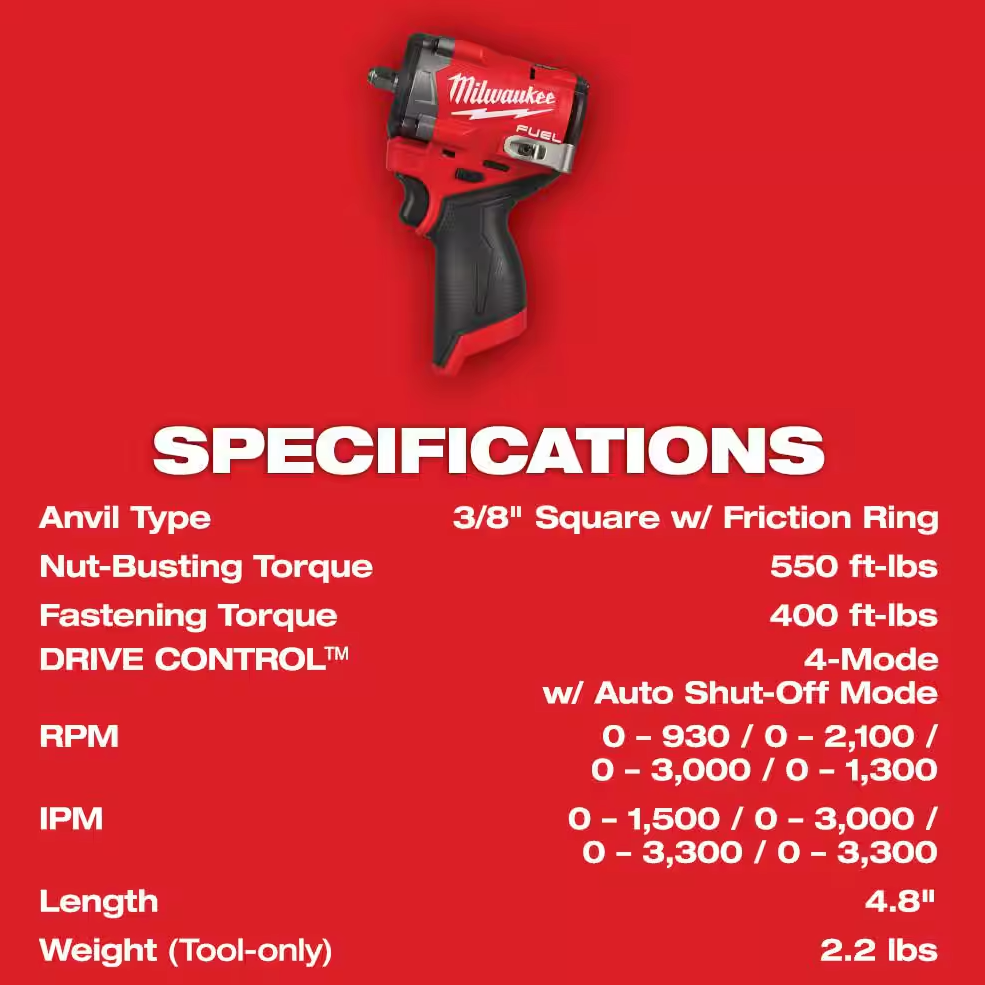 Milwaukee 2562-20 M12 FUEL™ Stubby 3/8