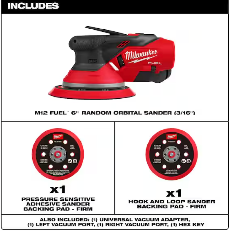 Milwaukee 2585-20 M12 FUEL™ 6" Random Orbital Sander (3/16")(Tool Only)