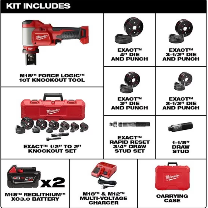 Milwaukee 2677-23 M18™ FORCE LOGIC™ 6 Ton Knockout Tool 1/2"-4" Kit