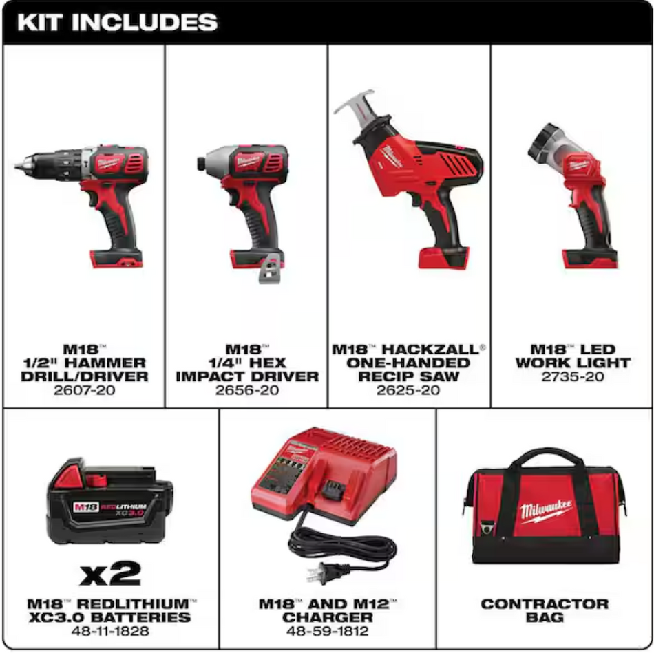 Milwaukee 2695-24 M18™ Cordless LITHIUM-ION 4-Tool Combo Kit