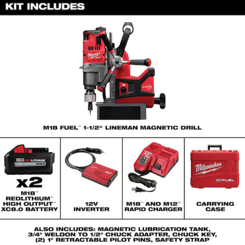 Milwaukee 2788-22HD M18 FUEL™ 1-1/2" Lineman Magnetic Drill High Demand™ Kit