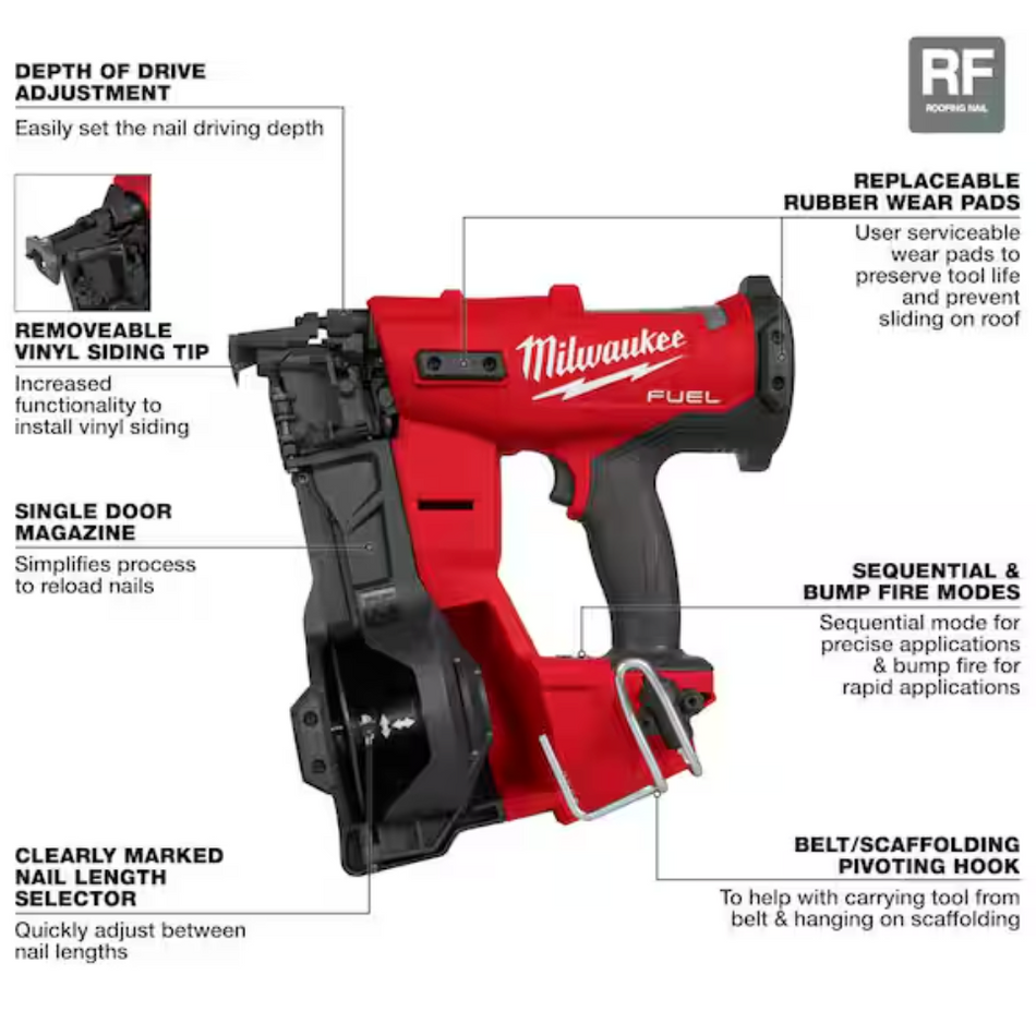 Milwaukee 2909-20 M18 FUEL™ Coil Roofing Nailer