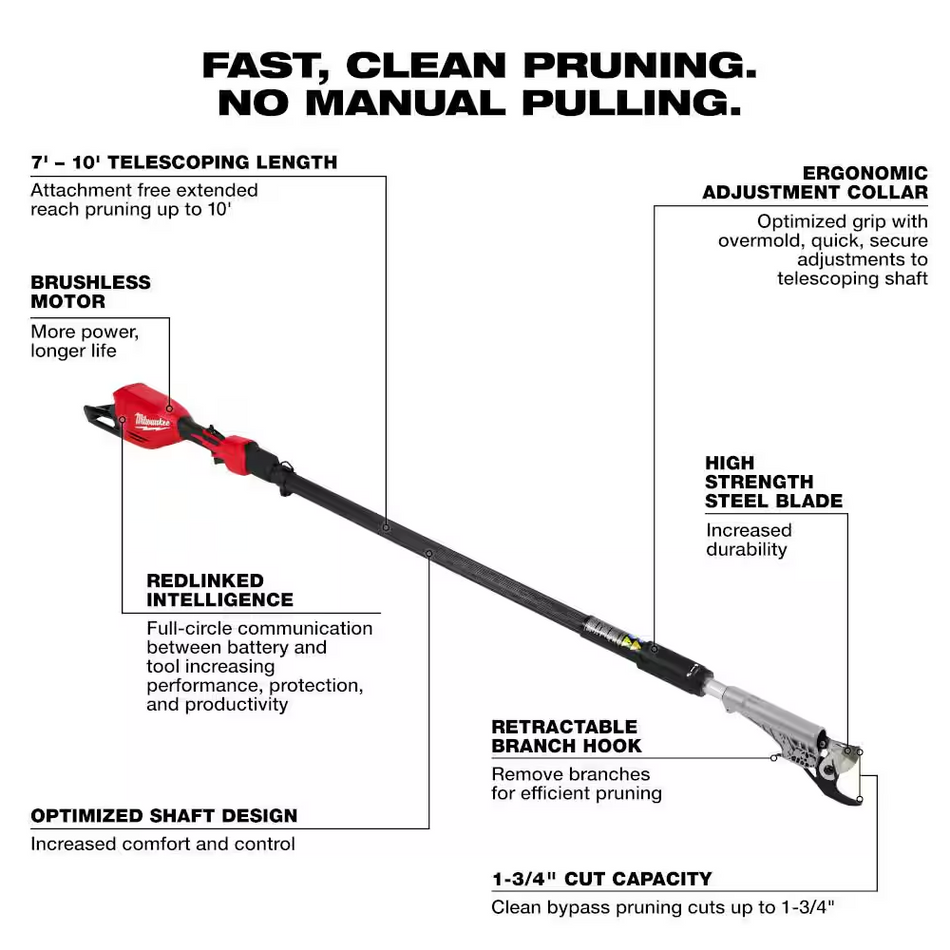 Milwaukee 3008-20 M18™ Brushless Telescoping Pole Pruning Shears (Tool Only)