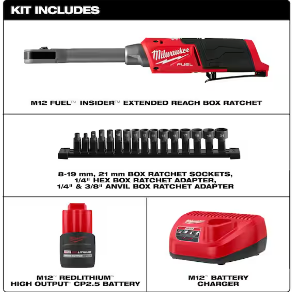 Milwaukee 3050-21 M12 FUEL™ INSIDER™ Extended Reach Box Ratchet Kit