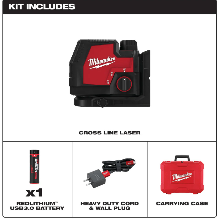 Milwaukee 3521-21 REDLITHIUM USB Rechargeable Cordless Green Cross Line Laser