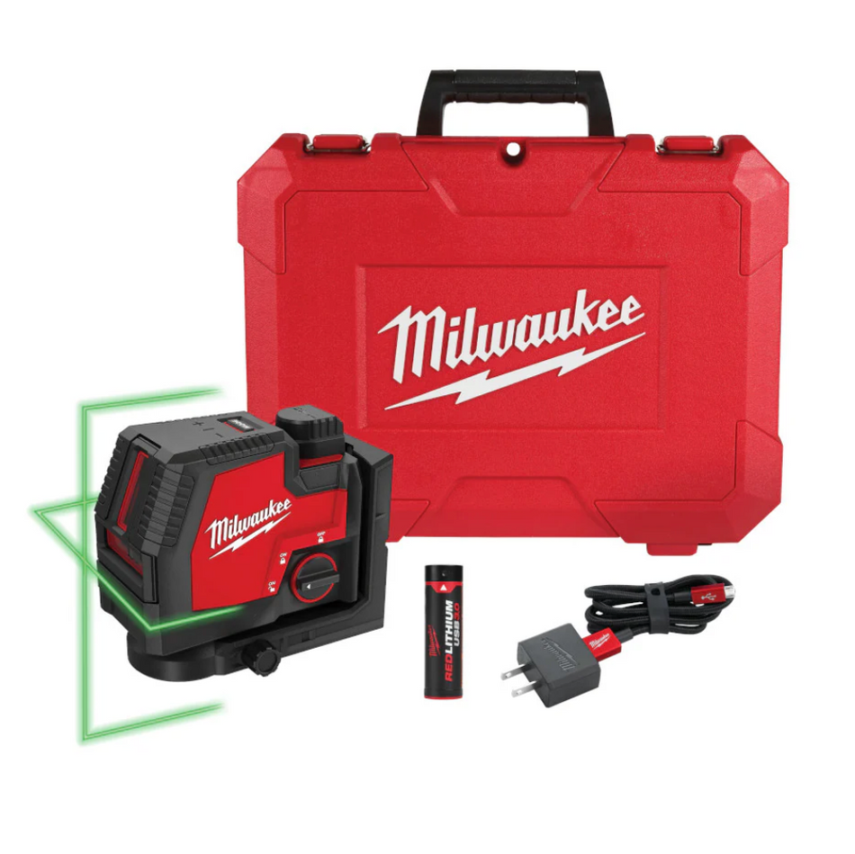 Milwaukee 3521-21 REDLITHIUM USB Rechargeable Cordless Green Cross Line Laser