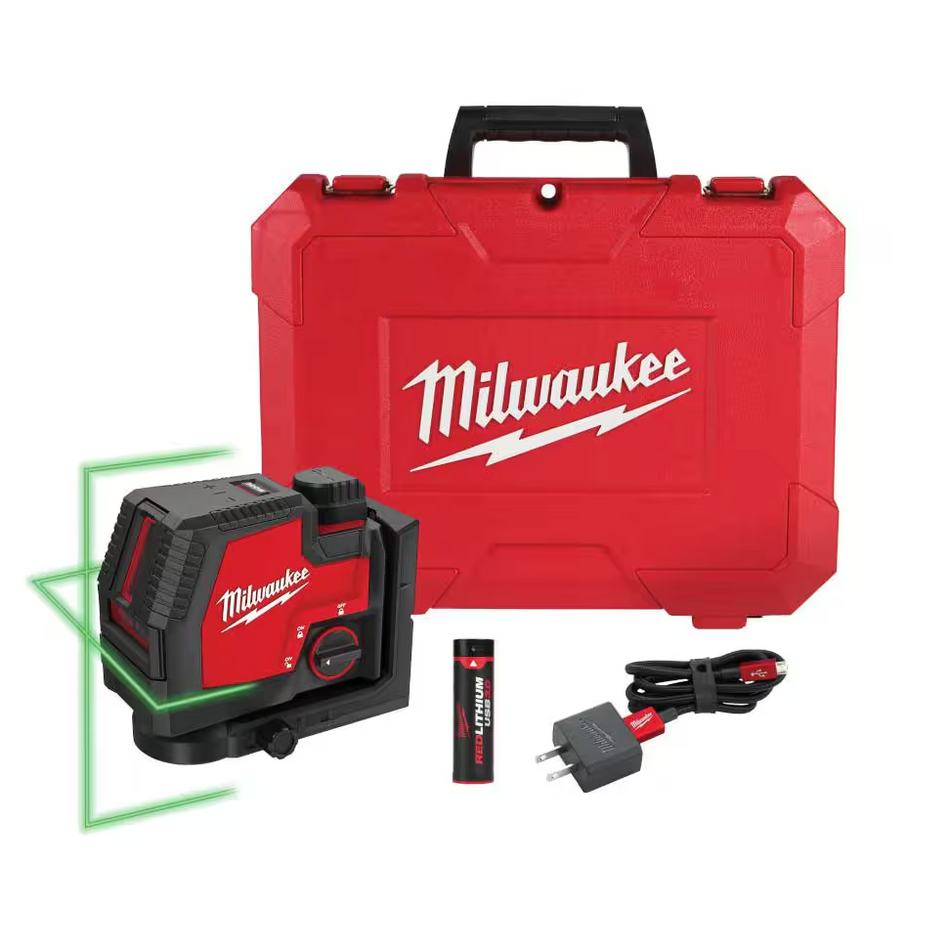 Milwaukee 3522-21 USB Rechargeable Green Cross Line & Plumb Points Laser