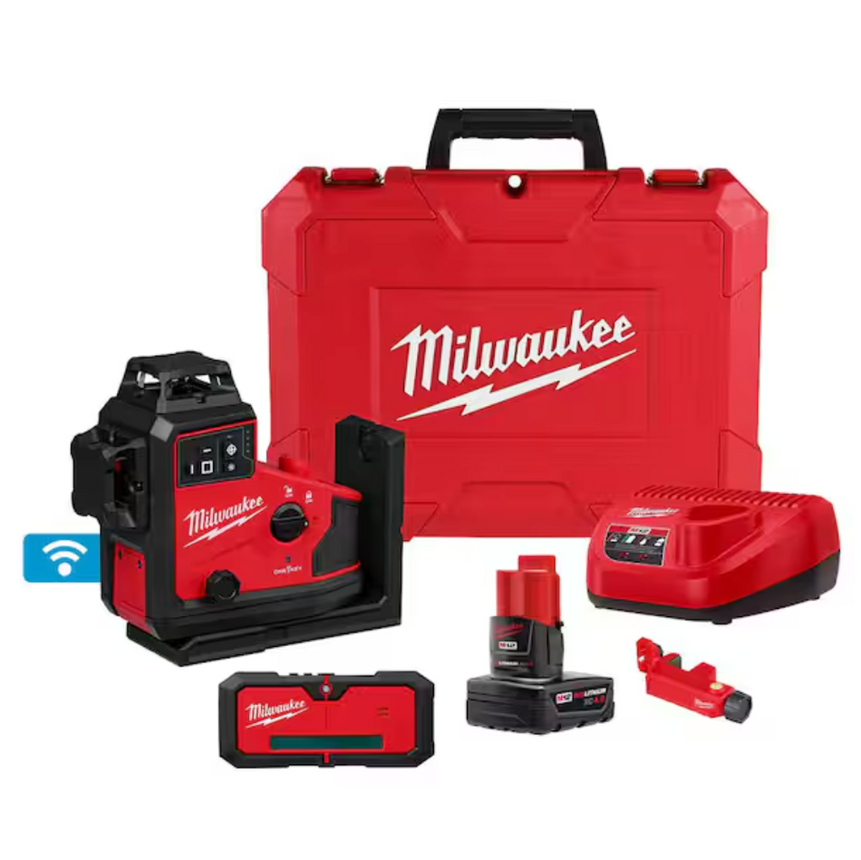 Milwaukee 3642-21 M12™ Green 360° 3-Plane Laser w/Automatic Alignment & Receiver