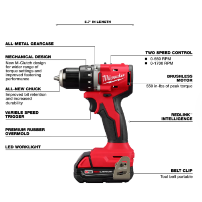 Milwaukee 3692-22CT M18™ Compact Brushless 2-Tool Combo Kit - 1/2" Drill Driver, 14" Hex Impact Driver
