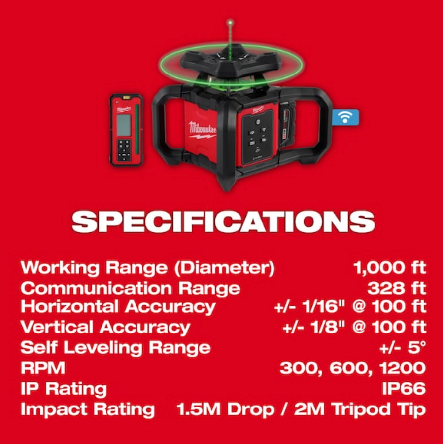 Milwaukee 3702-21 M18™ Green Interior Rotary Laser Level Kit w