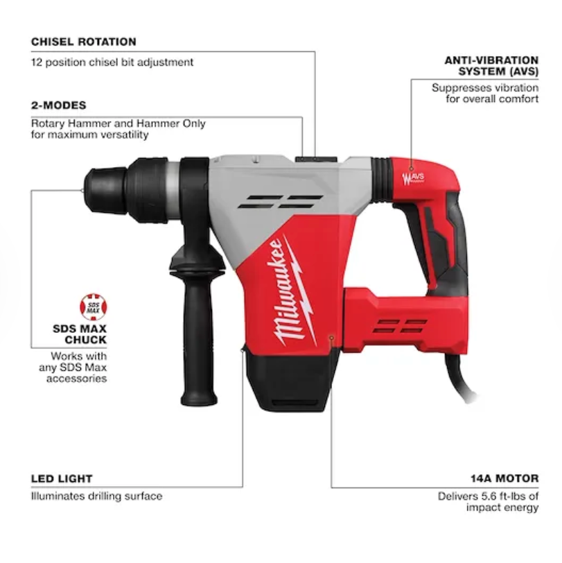 Milwaukee 5517-21 SDS Max Rotary Hammer, 1-9/16" (Tool Only)