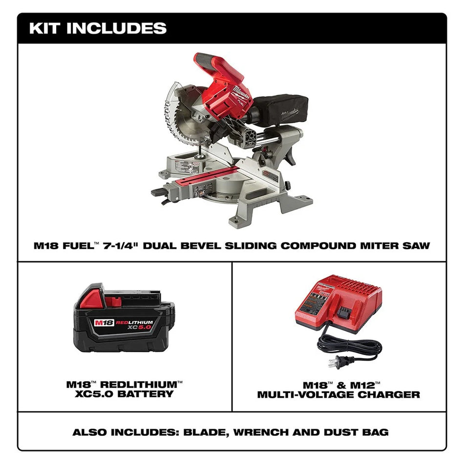 Milwaukee 2733-21 M18 FUEL 7-1/4" Dual Bevel Sliding Compound Miter Saw Kit