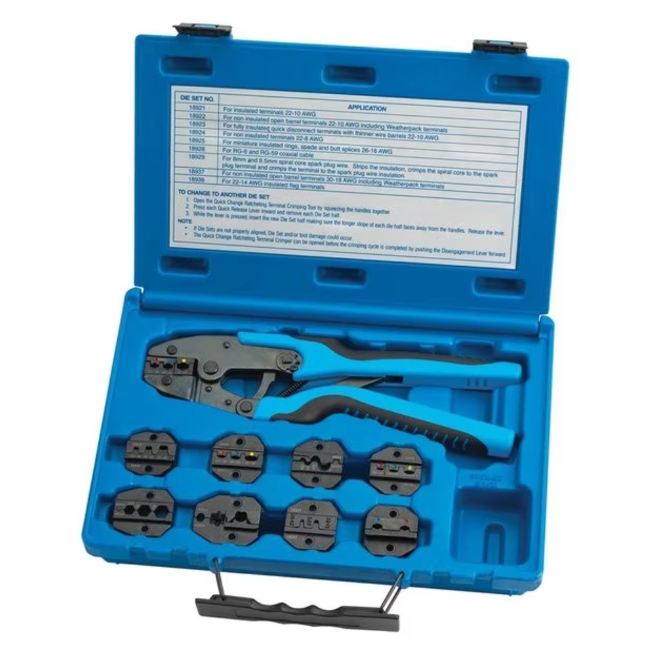 S & G Tool Aid 18980 Quick Change Ratcheting Terminal Crimping Kit with 9 Die Sets