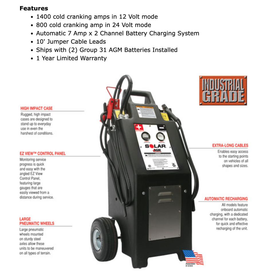 *PROMO* Solar HT1224AGM Heavy Truck Jump Starter 12/24V with AGM Batteries)