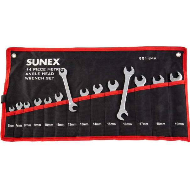 Sunex 9914MA Metric Angle Head Wrench Set, Full Polish, 9mm-19mm, 14pc