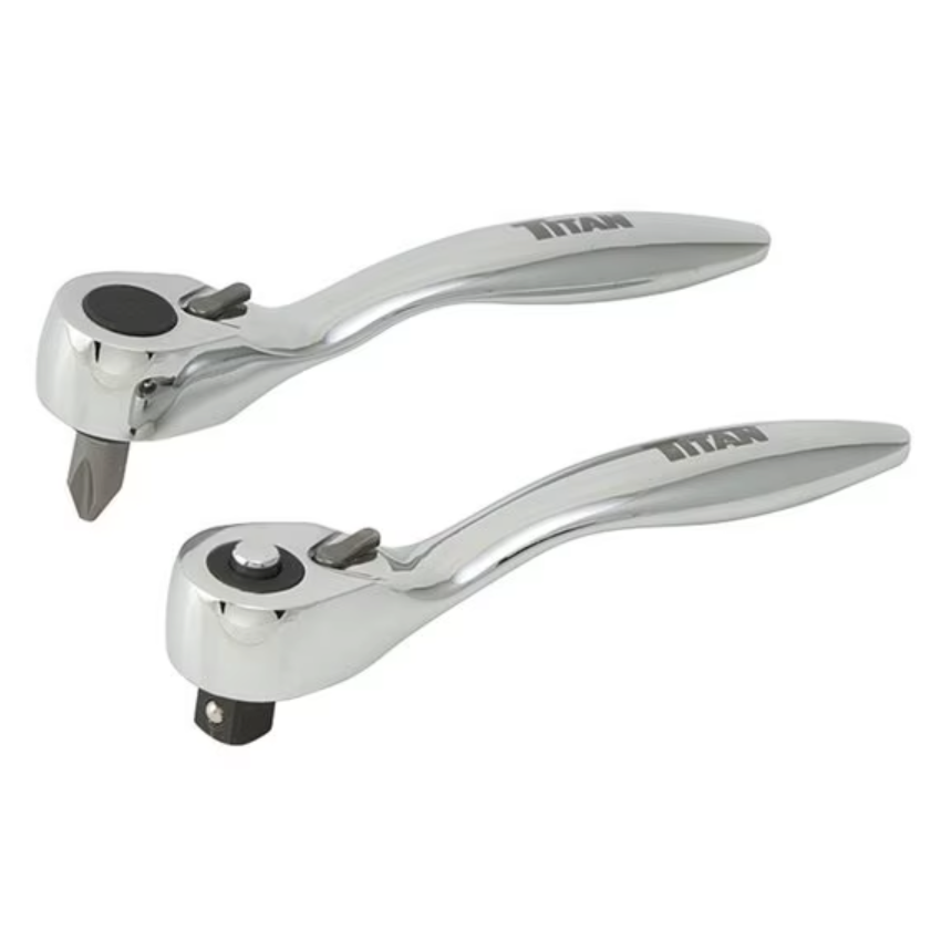 Titan Tools® 11203 - 1/4" Drive 3-1/2" Length 60T Quick Release Head Flat Metal Grip Bit Driver and Ratchet Set