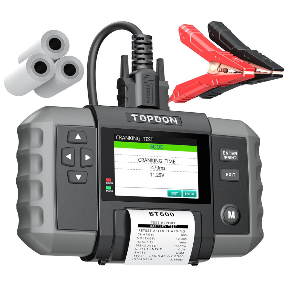 TOPDON BT600 Advanced Battery Tester for 12V & 24V Systems with Printer