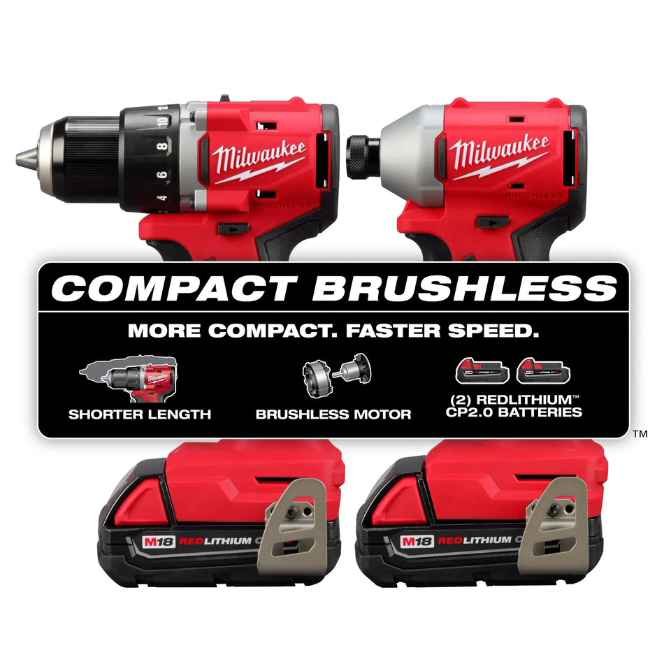 Milwaukee 3692-22CT M18™ Compact Brushless 2-Tool Combo Kit - 1/2" Drill Driver, 14" Hex Impact Driver