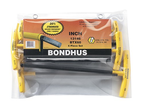 Bondhus 13146 Set of 6 BallEnd T-Handle Allen Wrenches 5/32"-3/8"