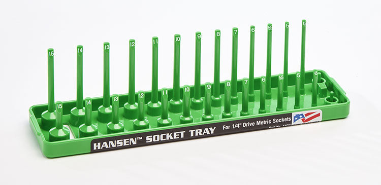 Hansen Global 1404 1/4″ Drive Metric Regular & Deep Socket Holder – Green