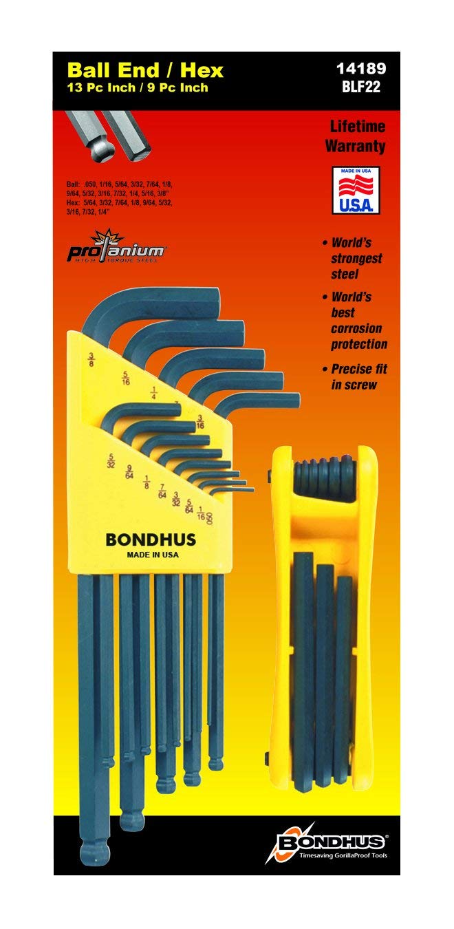 Bondhus 14189 Balldriver L-Wrench Set 10937 (.050 - 3/8) and GorillaGrip Fold-up Set 12589 (5/64 - 1/4)
