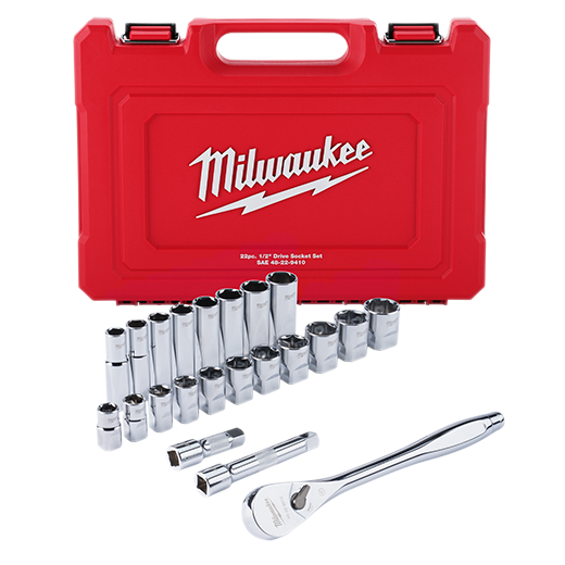Milwaukee 48-22-9410 - 1/4" Drive 22pc SAE Ratchet & Socket Set with FOUR FLAT™ Sides