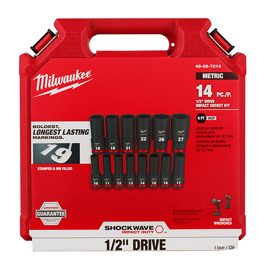 Milwaukee 49-66-7014 Impact Duty™ 1/2" Drive Metric Deep 6 Point Socket Set, 14pc