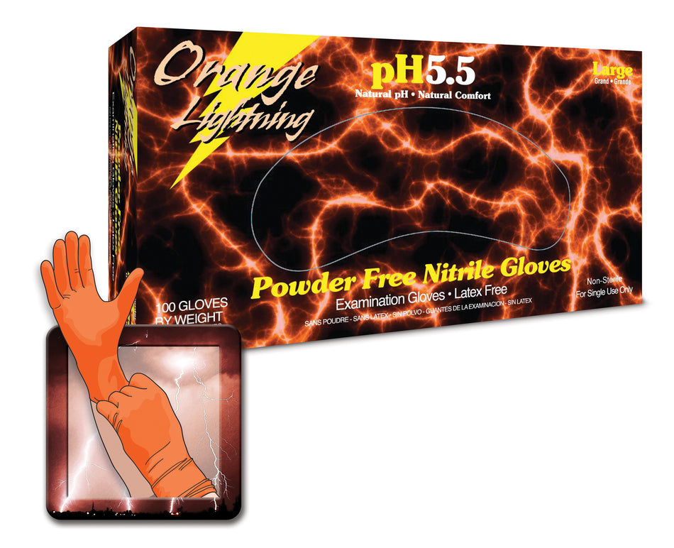 Atlantic Safety Products Orange Lightning Orange Nitrile Gloves - 6 mil thickness LARGE Only