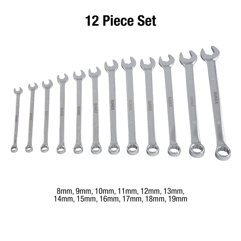 Sunex 9917MA Metric Combination Wrench Set, 8mm - 19mm, Fully Polished, 12-Piece