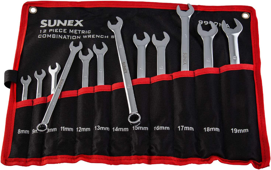 Sunex 9917MA Metric Combination Wrench Set, 8mm - 19mm, Fully Polished, 12-Piece