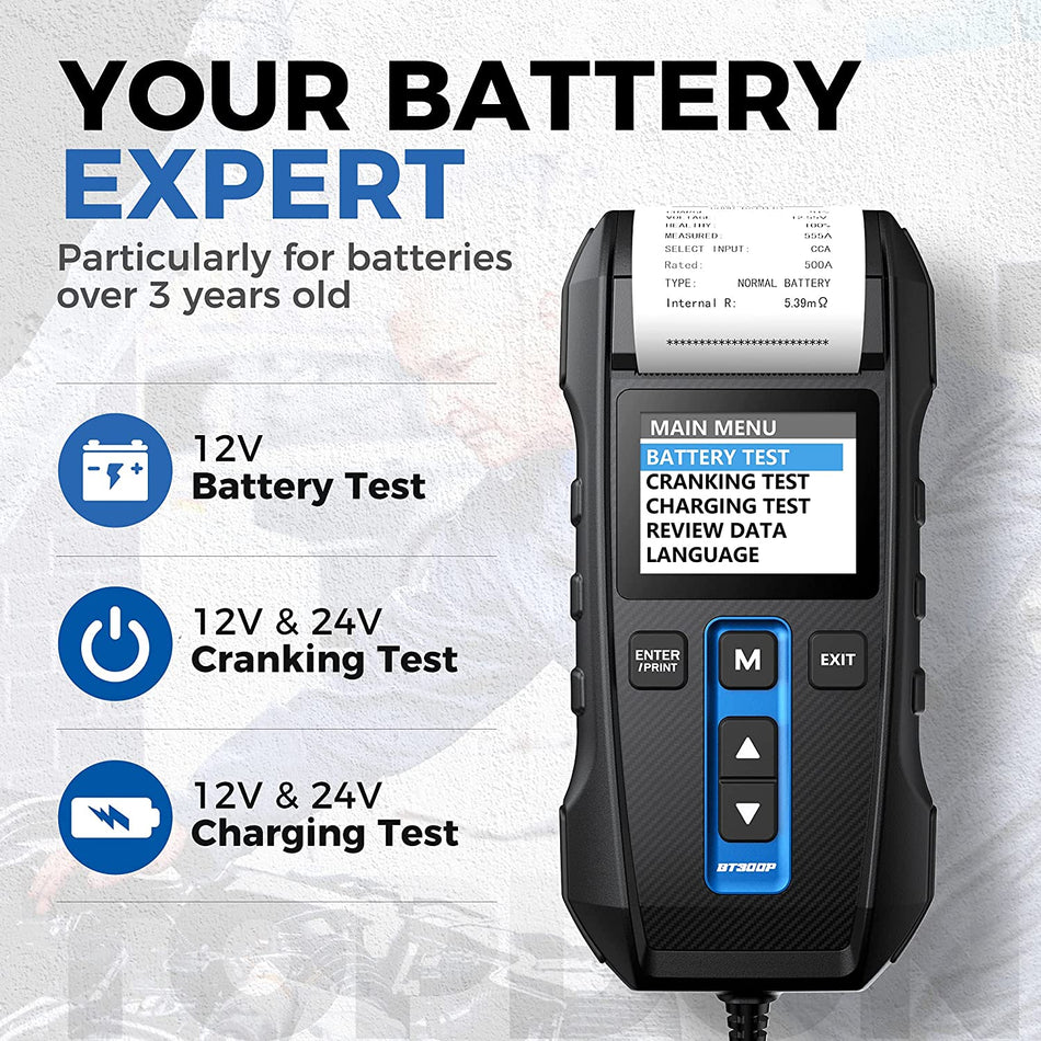 TOPDON BT300P Battery, Charging System, and Cranking System Analyzer with Built-In Printer